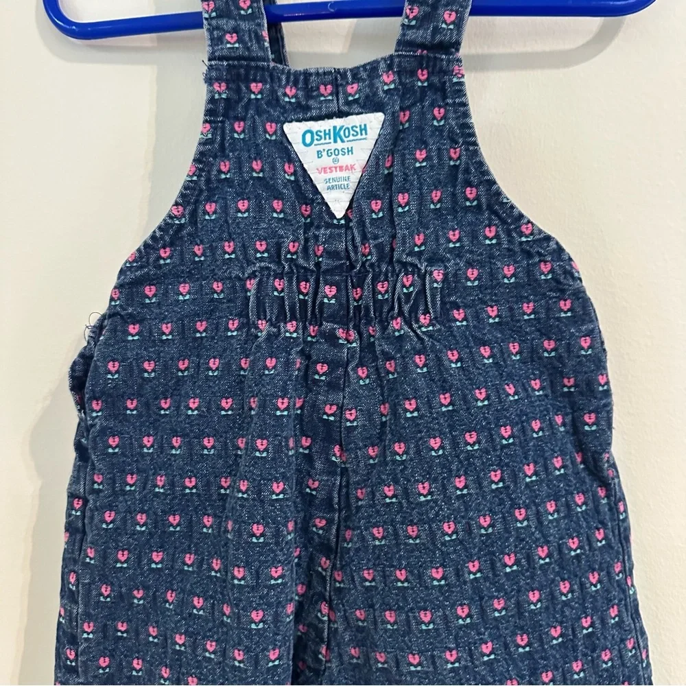 Vintage OshKosh B'gosh Blue Denim Overalls Heart Tulip Pattern size 18 months